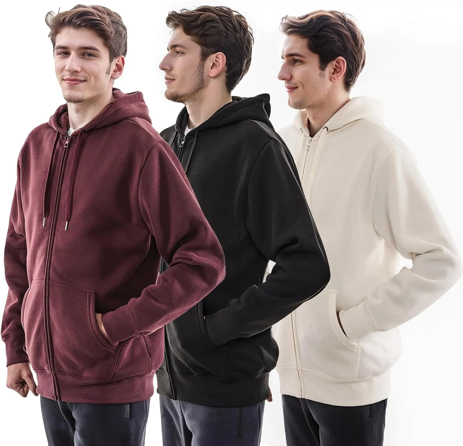 3 Pack Mens Fleece Hoodie Long Sleeve Lightweight Athletic Workout Sweatshirt for Men with Pockets