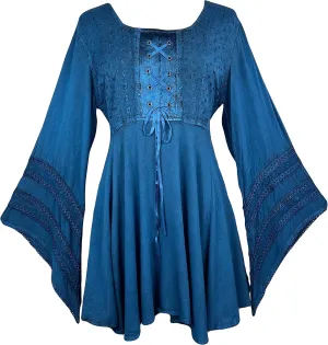 Agan Traders 2025 Summer Bell Sleeve Empire Waist Corset Embroidered Tops, Boho Medieval Renaissance Tunic Women's Blouses