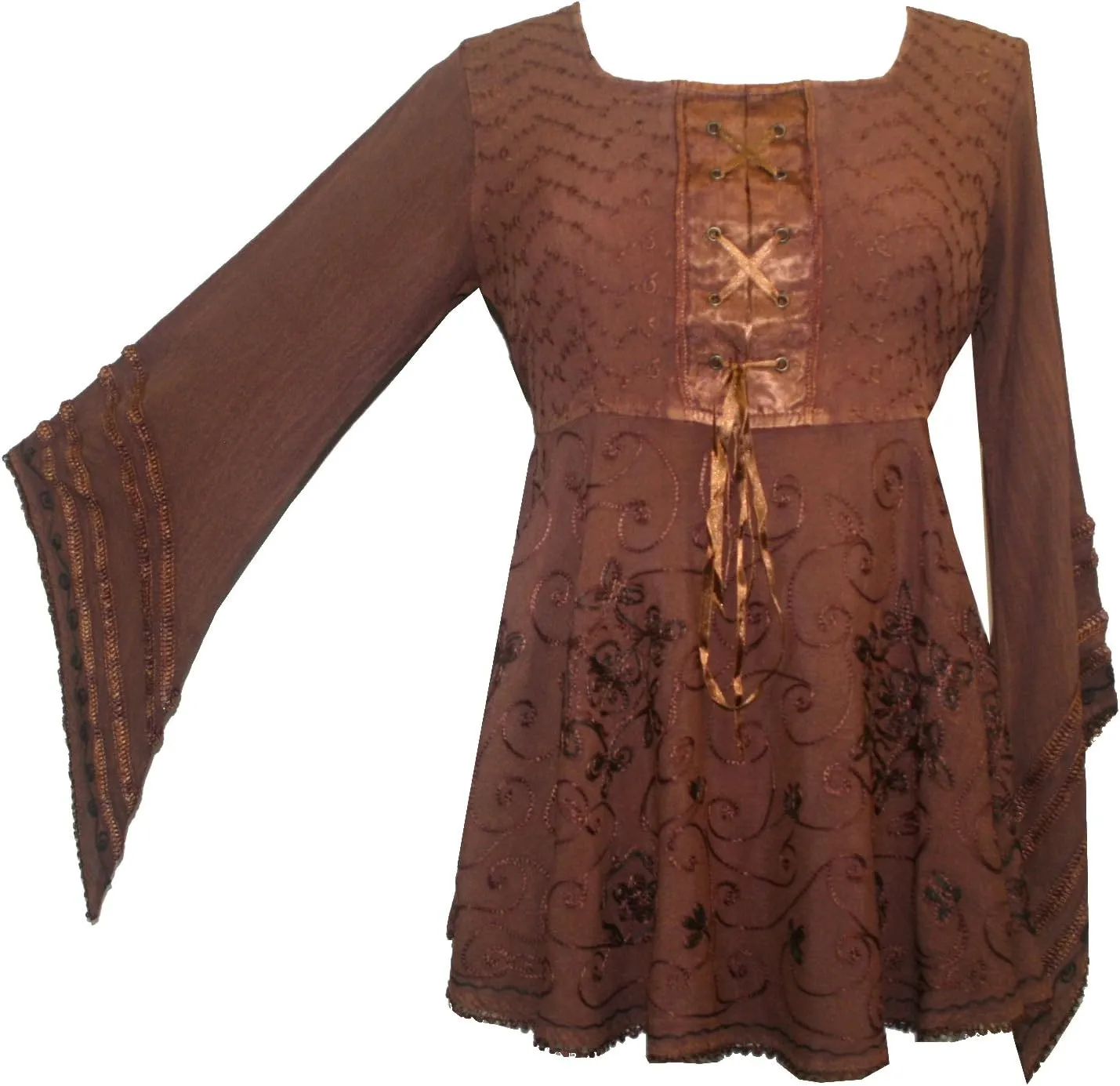 Agan Traders 2025 Summer Bell Sleeve Empire Waist Corset Embroidered Tops, Boho Medieval Renaissance Tunic Women's Blouses