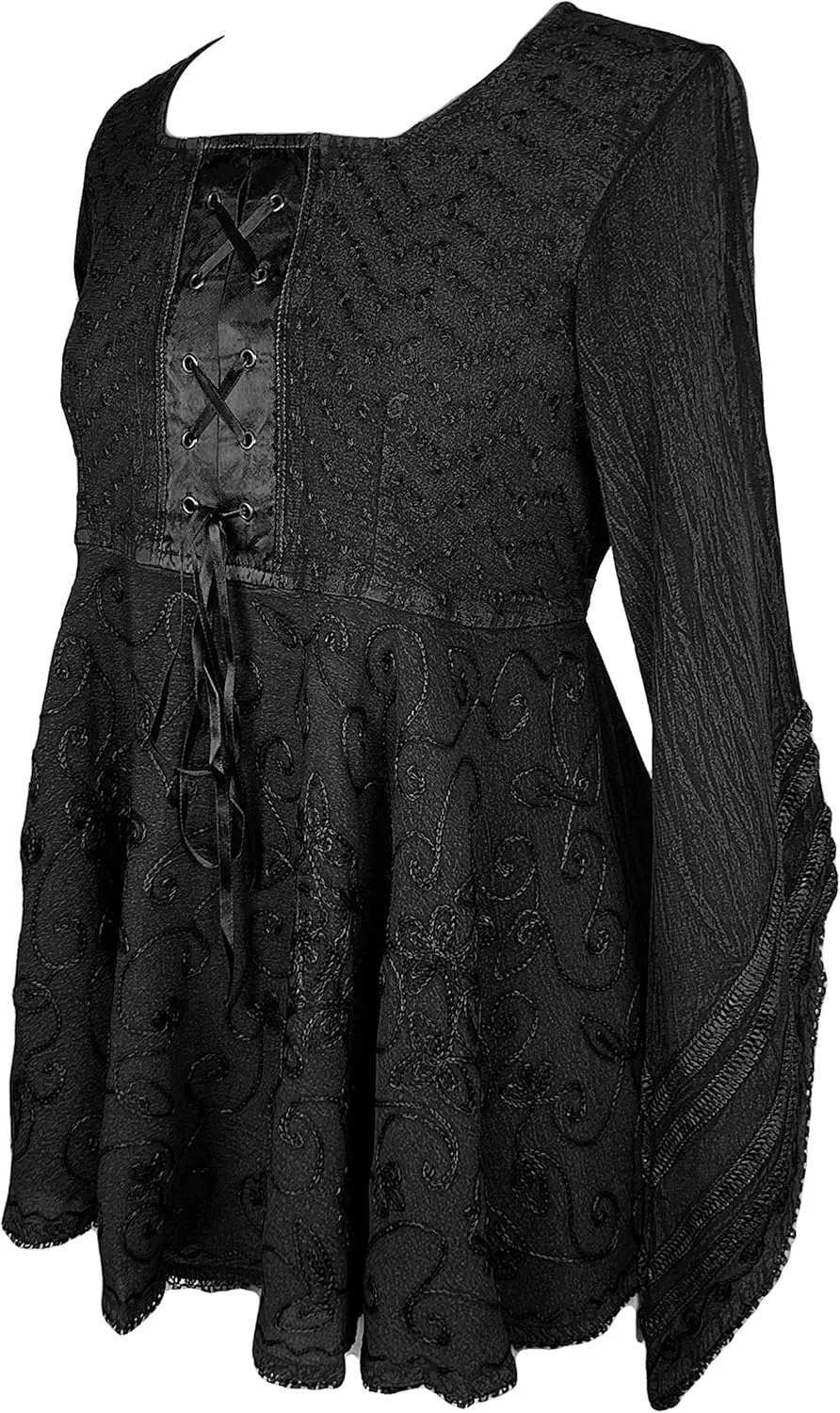 Agan Traders 2025 Summer Bell Sleeve Empire Waist Corset Embroidered Tops, Boho Medieval Renaissance Tunic Women's Blouses
