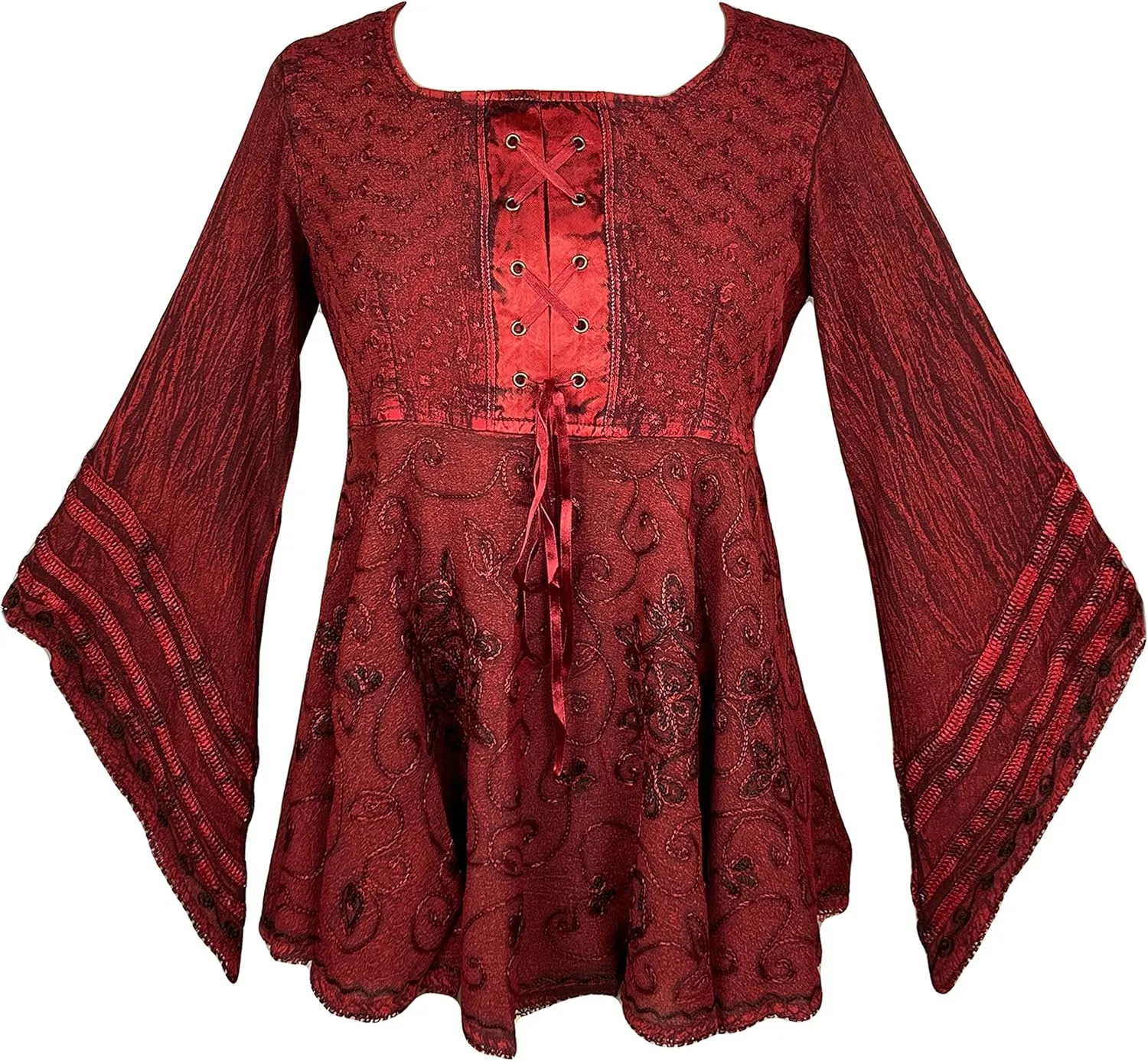 Agan Traders 2025 Summer Bell Sleeve Empire Waist Corset Embroidered Tops, Boho Medieval Renaissance Tunic Women's Blouses