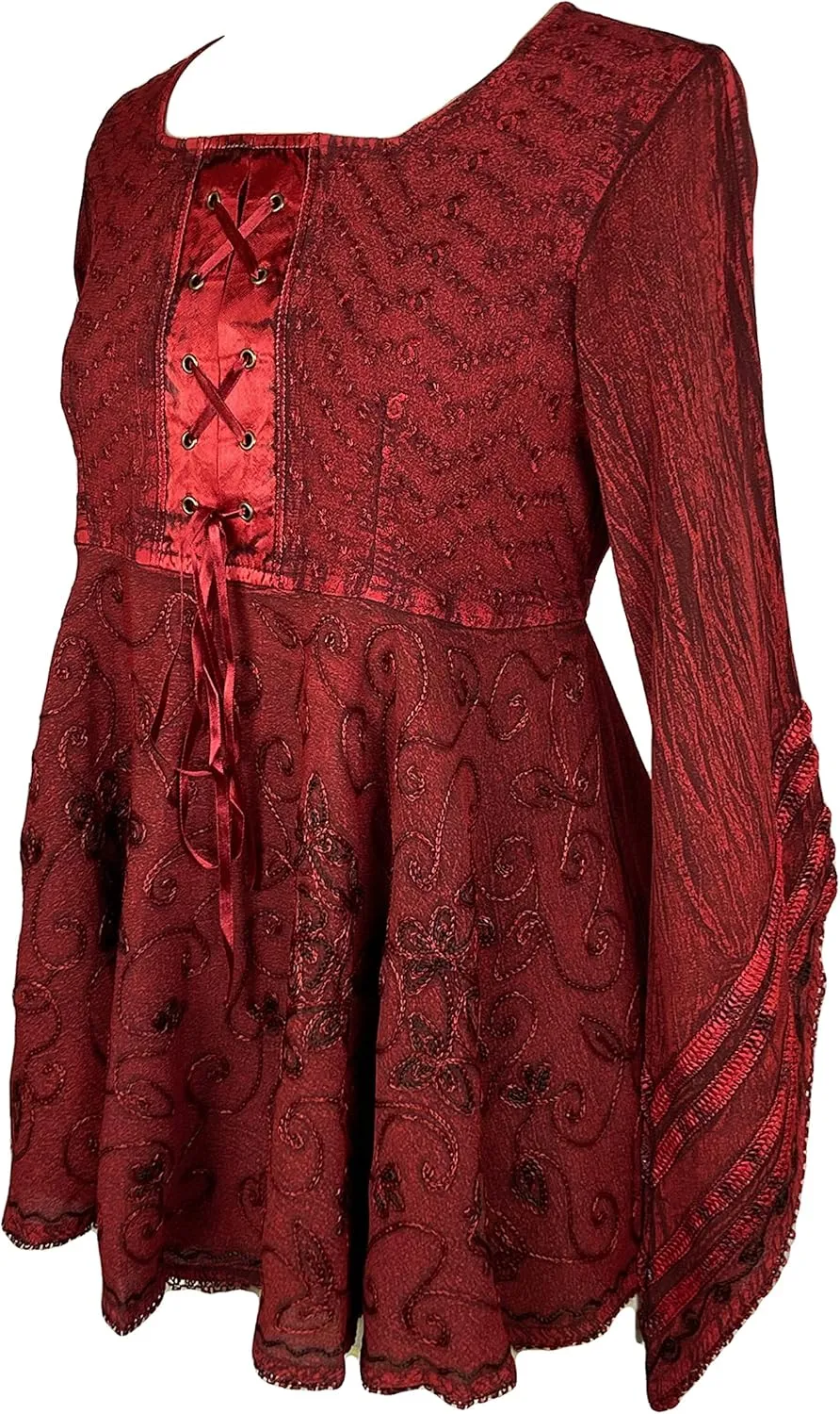 Agan Traders 2025 Summer Bell Sleeve Empire Waist Corset Embroidered Tops, Boho Medieval Renaissance Tunic Women's Blouses
