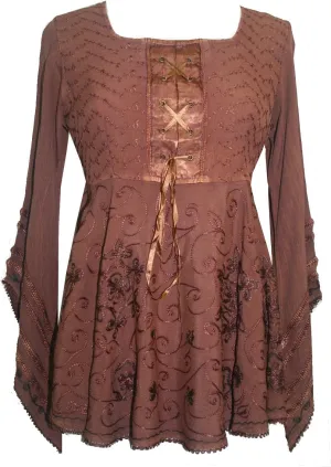 Agan Traders 2025 Summer Bell Sleeve Empire Waist Corset Embroidered Tops, Boho Medieval Renaissance Tunic Women's Blouses