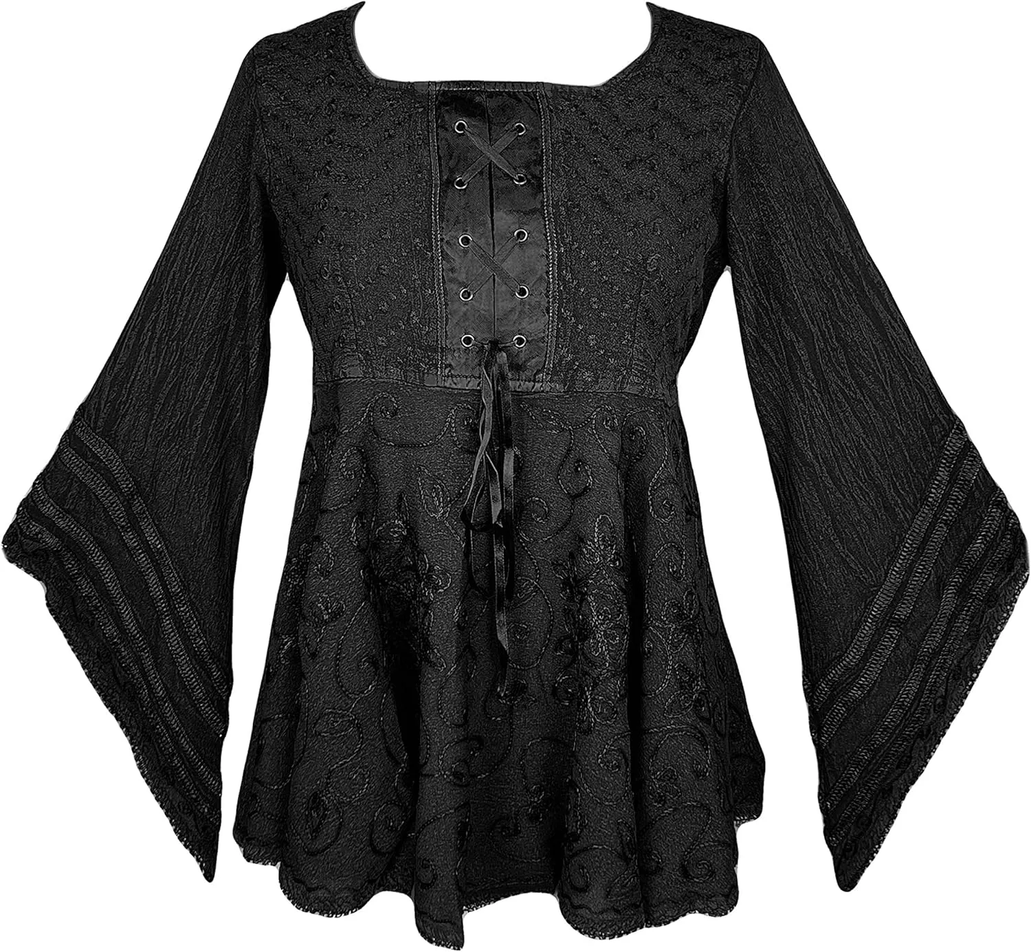 Agan Traders 2025 Summer Bell Sleeve Empire Waist Corset Embroidered Tops, Boho Medieval Renaissance Tunic Women's Blouses
