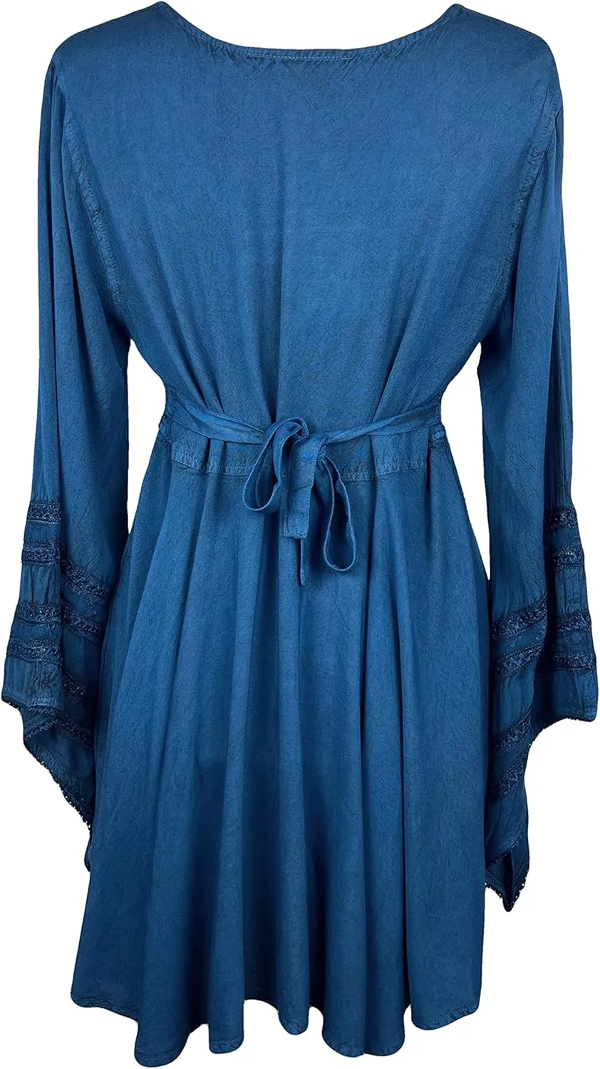 Agan Traders 2025 Summer Bell Sleeve Empire Waist Corset Embroidered Tops, Boho Medieval Renaissance Tunic Women's Blouses