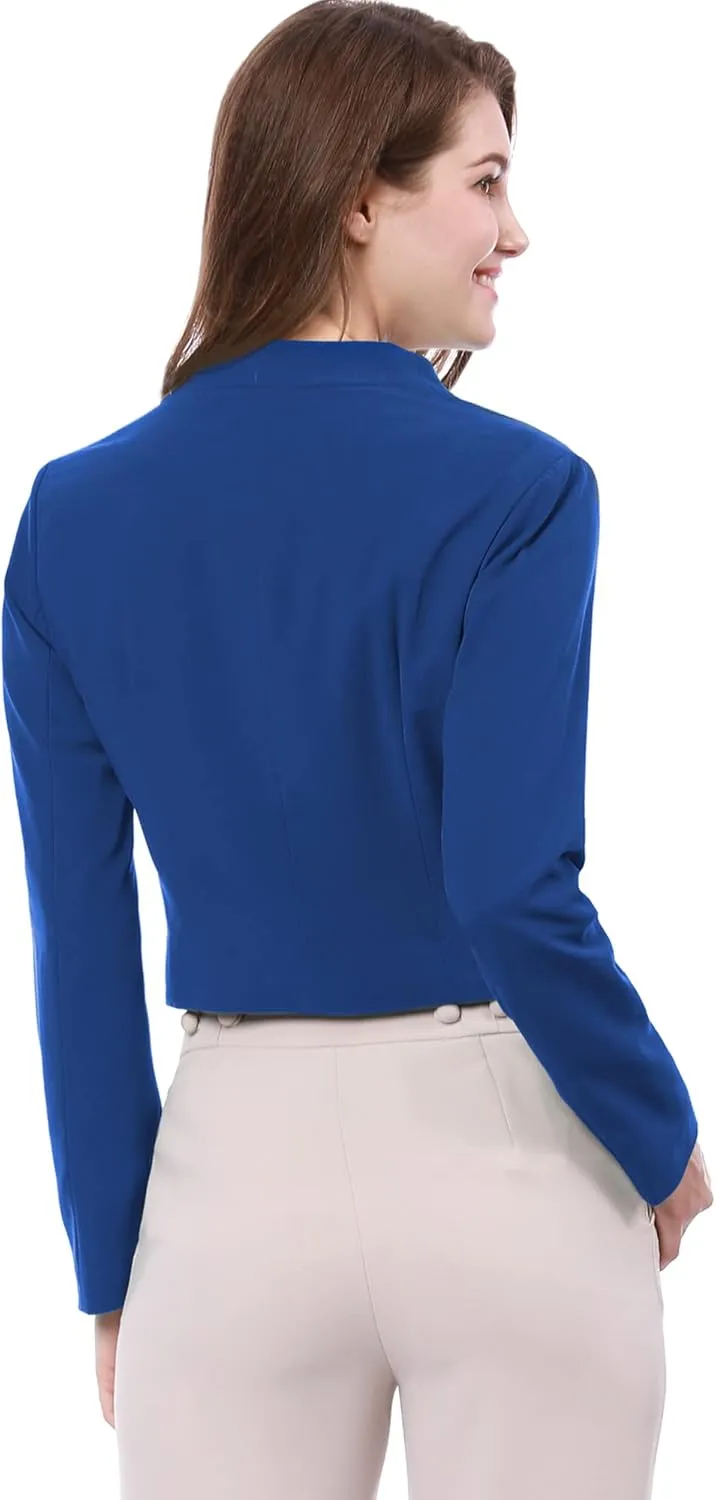 Allegra K Women's Work Office Suit Collarless Casual Cropped Blazer Jacket