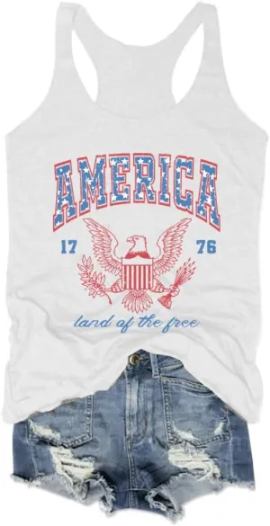 American Flag Tank Tops for Women 4th of July Air Force Flyover Flag Tank Shirts with Eagle Patriotic USA Flag Vest Shirt