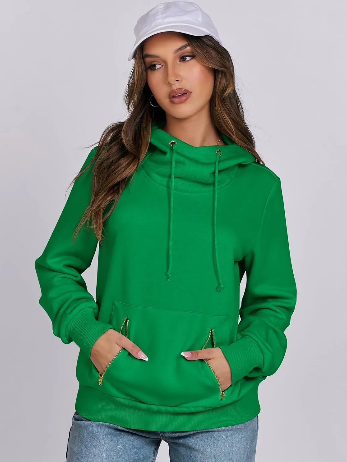 ANRABESS Womens Hoodie Cowl Neck Long Sleeve Sweatshirts 2024 Winter Fashion Pullover With Drawstring Clothes