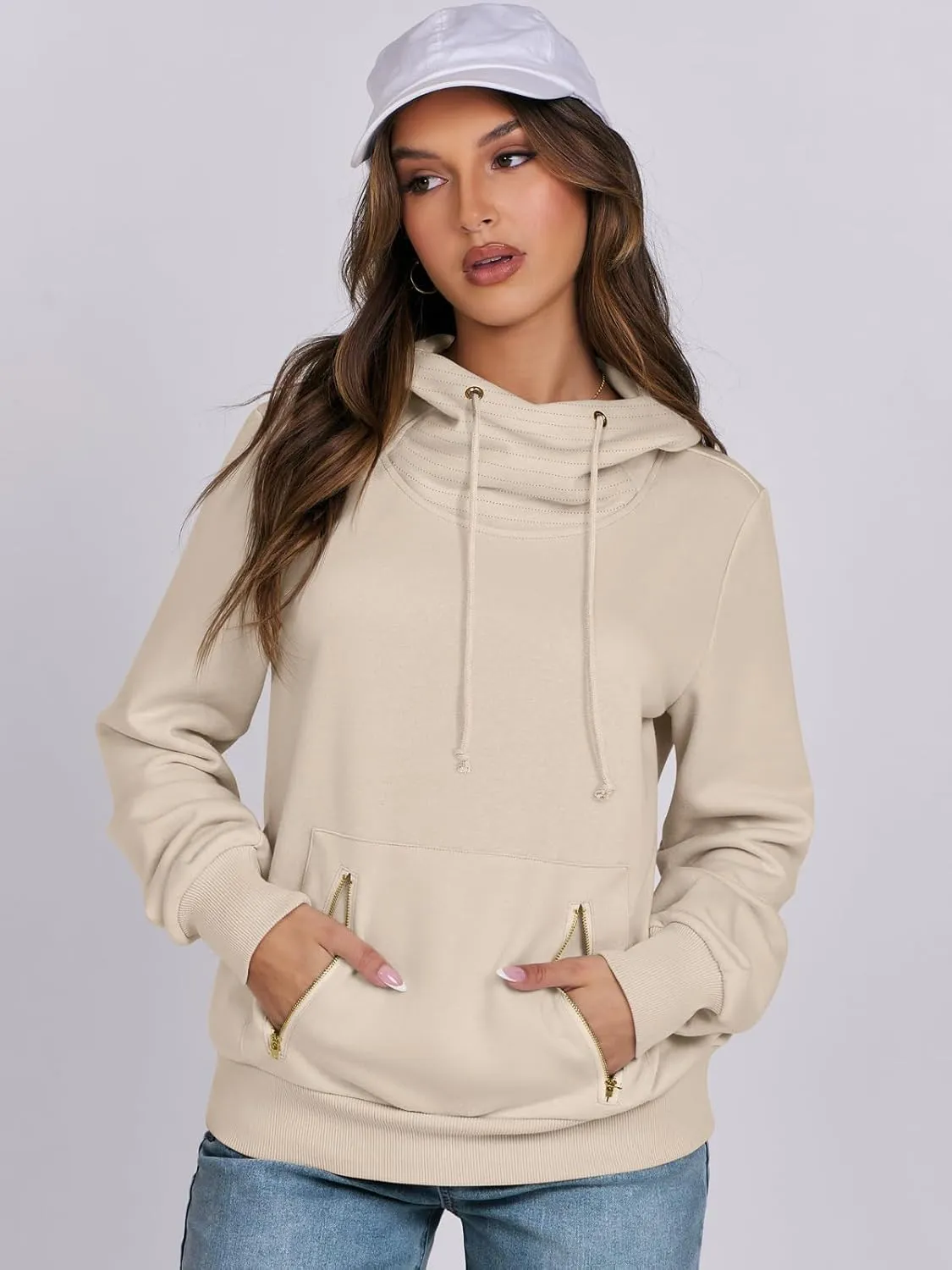 ANRABESS Womens Hoodie Cowl Neck Long Sleeve Sweatshirts 2024 Winter Fashion Pullover With Drawstring Clothes