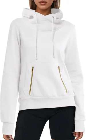 ANRABESS Womens Hoodie Cowl Neck Long Sleeve Sweatshirts 2024 Winter Fashion Pullover With Drawstring Clothes