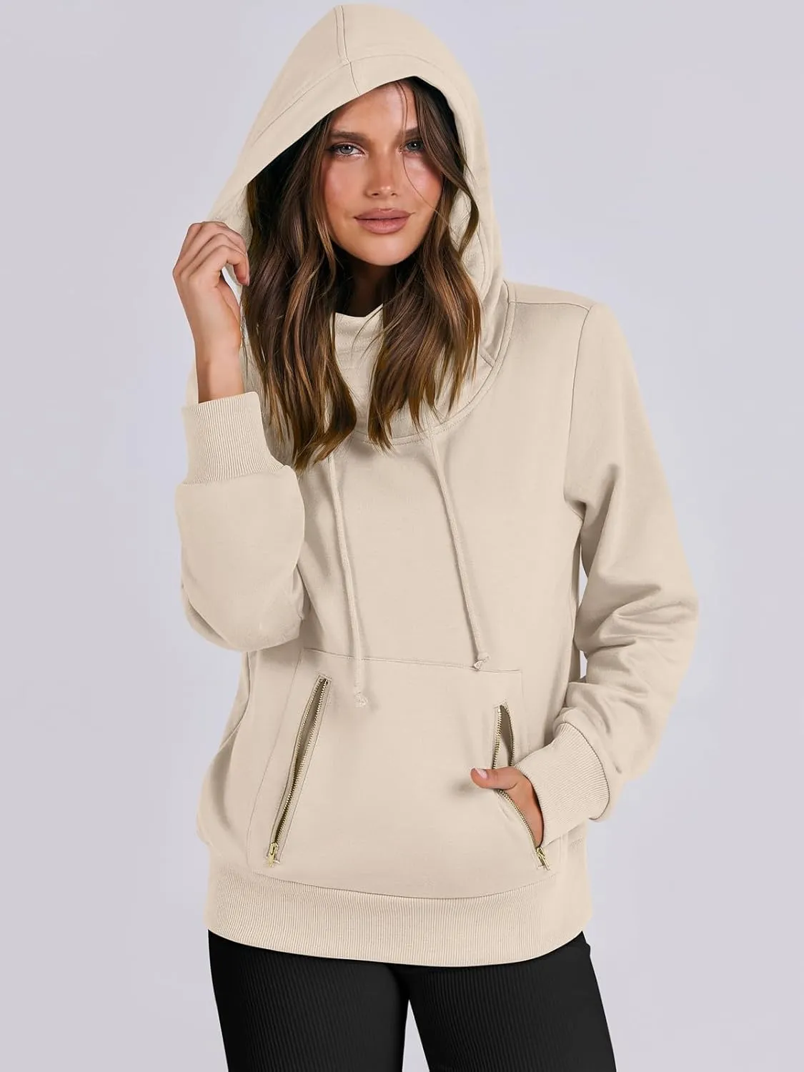 ANRABESS Womens Hoodie Cowl Neck Long Sleeve Sweatshirts 2024 Winter Fashion Pullover With Drawstring Clothes