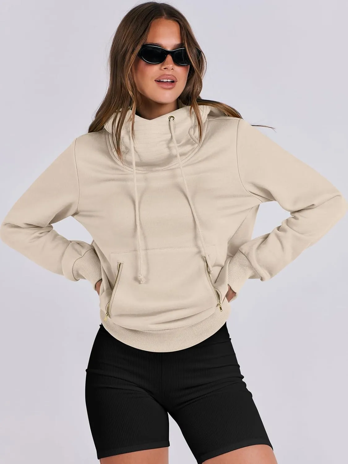 ANRABESS Womens Hoodie Cowl Neck Long Sleeve Sweatshirts 2024 Winter Fashion Pullover With Drawstring Clothes