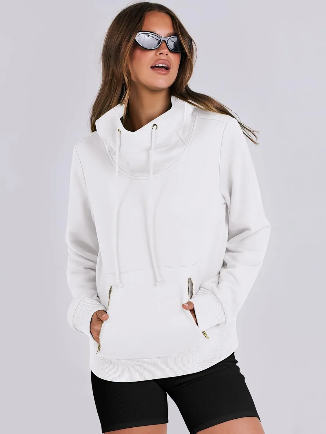 ANRABESS Womens Hoodie Cowl Neck Long Sleeve Sweatshirts 2024 Winter Fashion Pullover With Drawstring Clothes