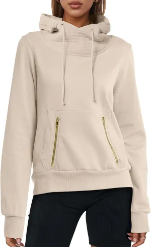 ANRABESS Womens Hoodie Cowl Neck Long Sleeve Sweatshirts 2024 Winter Fashion Pullover With Drawstring Clothes