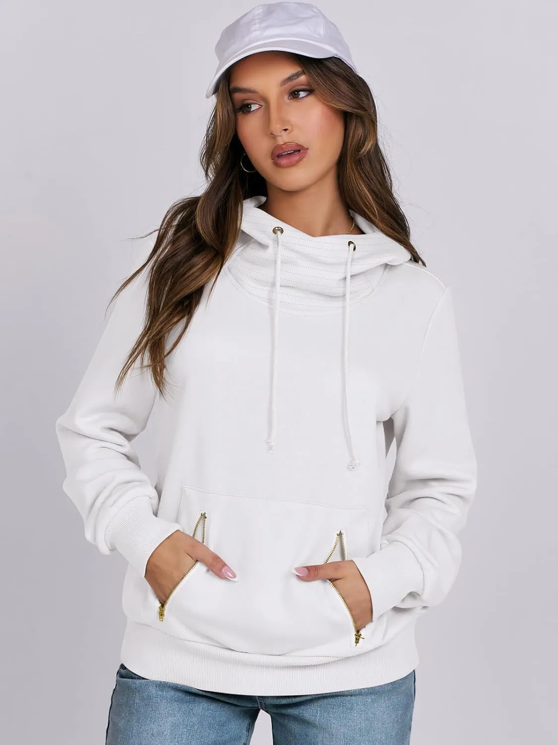 ANRABESS Womens Hoodie Cowl Neck Long Sleeve Sweatshirts 2024 Winter Fashion Pullover With Drawstring Clothes
