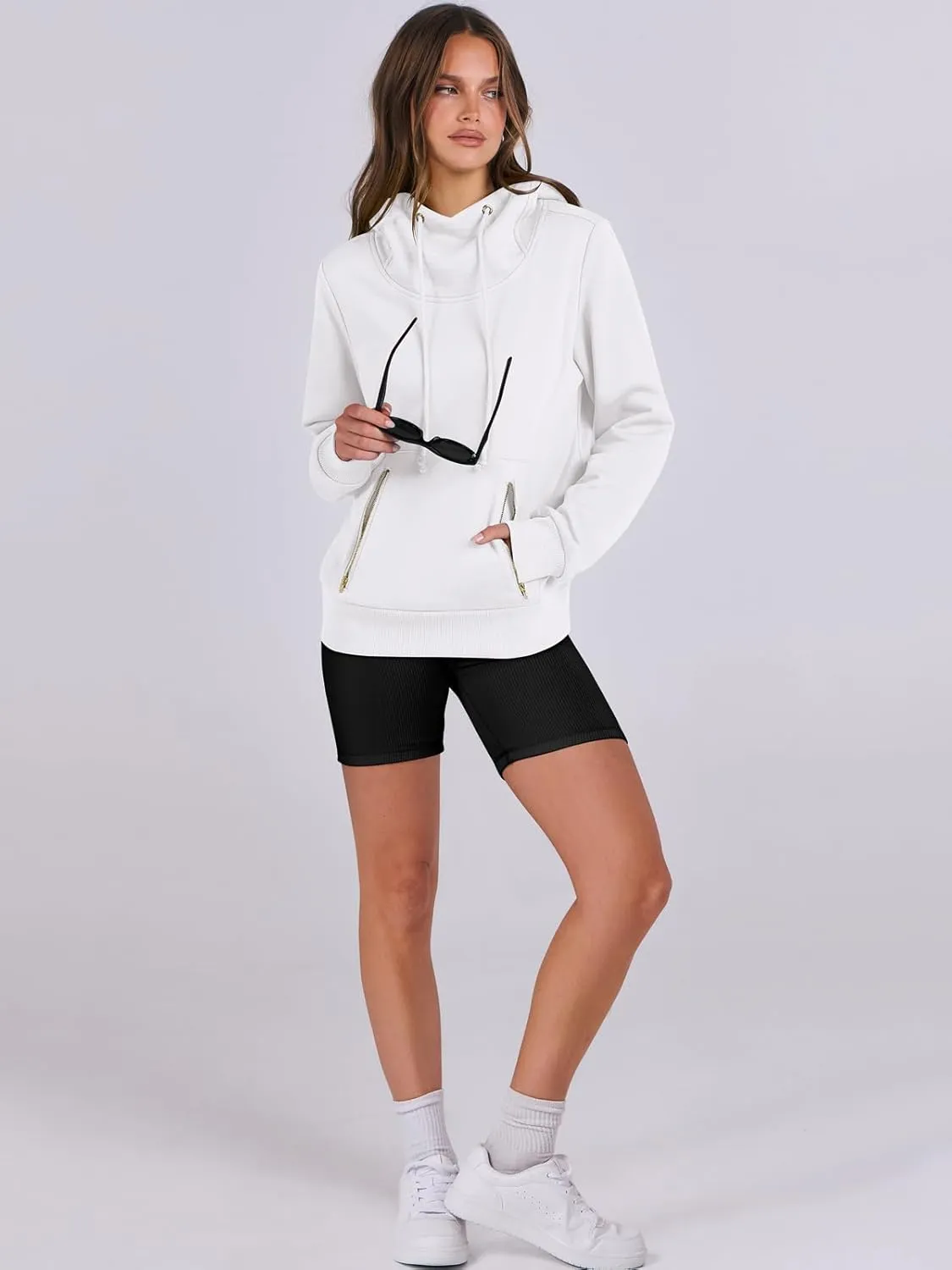 ANRABESS Womens Hoodie Cowl Neck Long Sleeve Sweatshirts 2024 Winter Fashion Pullover With Drawstring Clothes