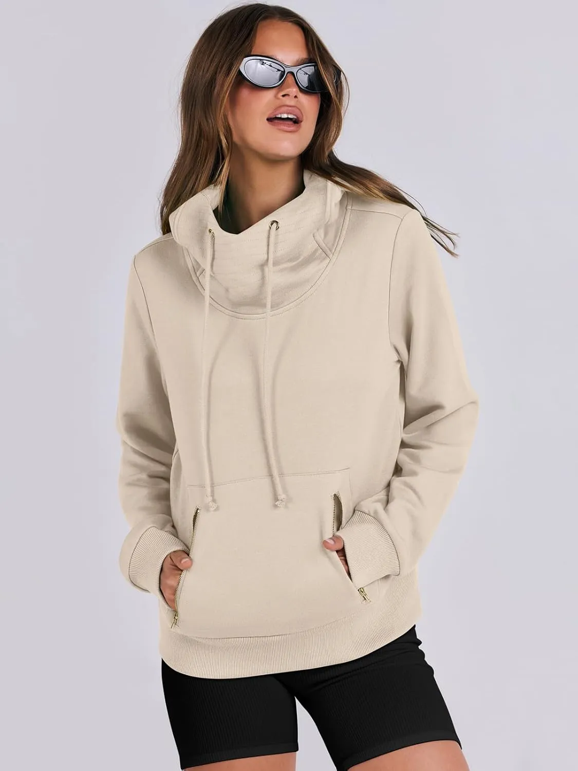 ANRABESS Womens Hoodie Cowl Neck Long Sleeve Sweatshirts 2024 Winter Fashion Pullover With Drawstring Clothes