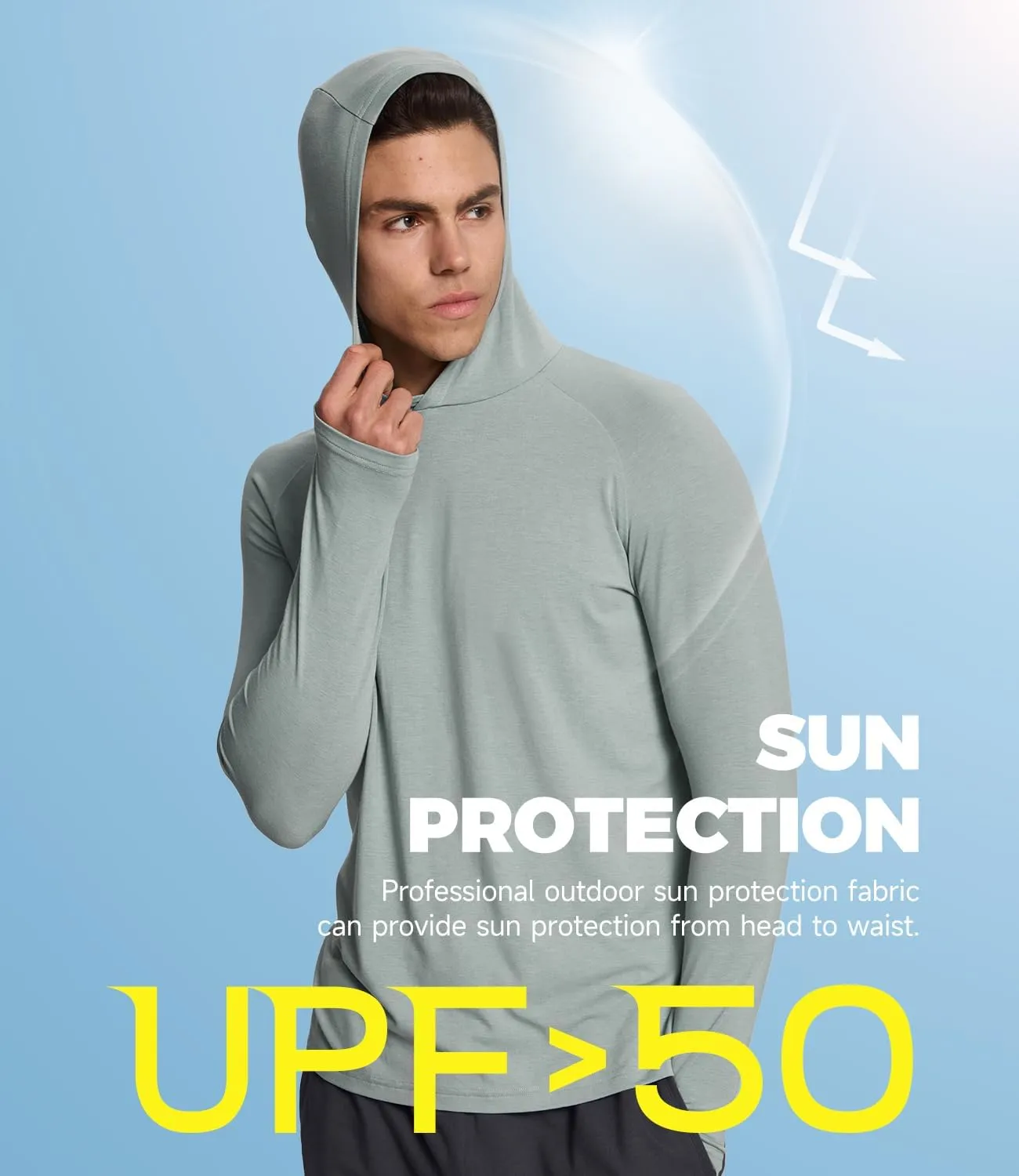 BAMBOO COOL Men's UPF 50  Athletic Hoodies Soft Lightweight Sweatshirts Long Sleeve Pullover Sun Protection Hoodie Tops