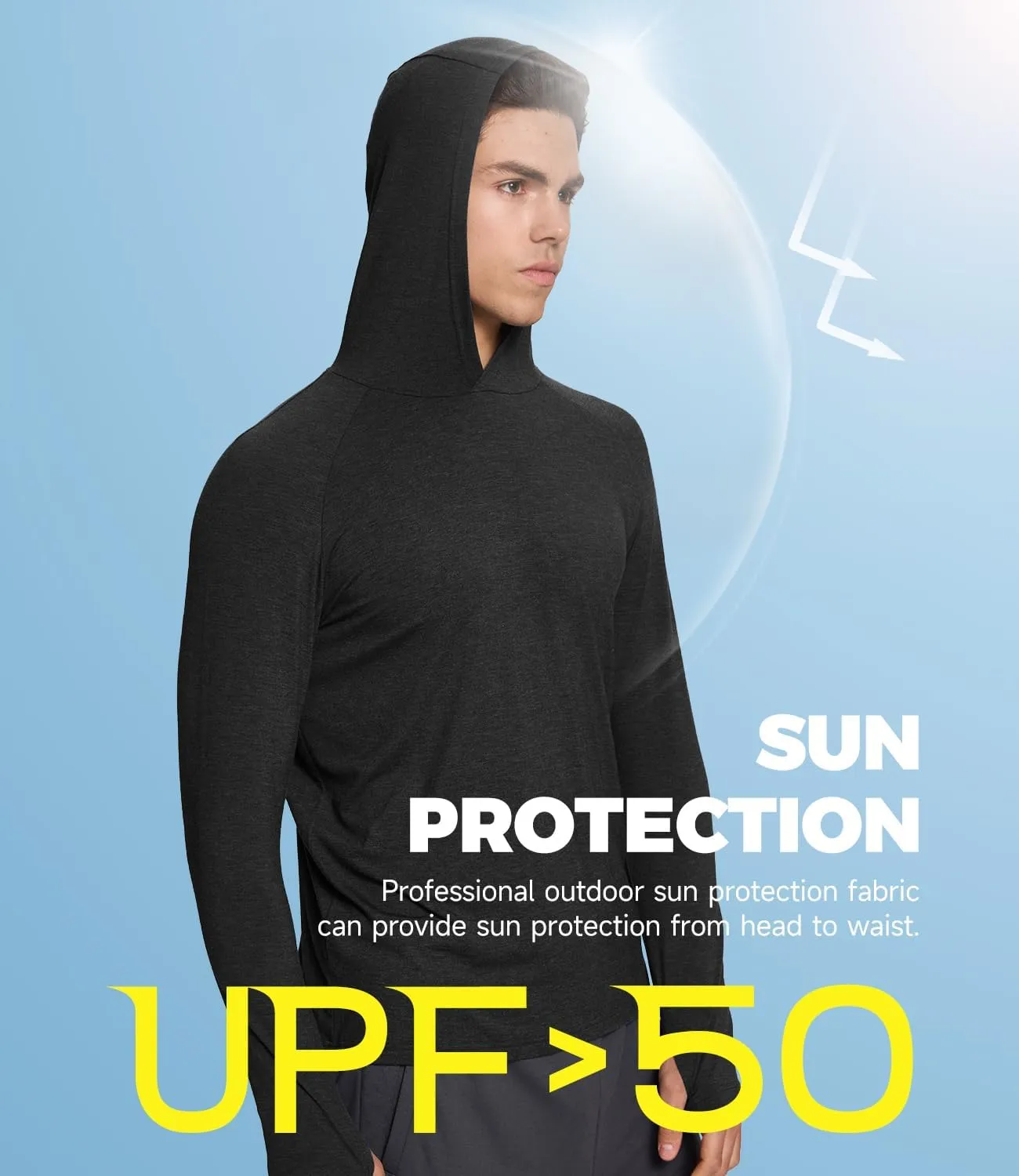 BAMBOO COOL Men's UPF 50  Athletic Hoodies Soft Lightweight Sweatshirts Long Sleeve Pullover Sun Protection Hoodie Tops