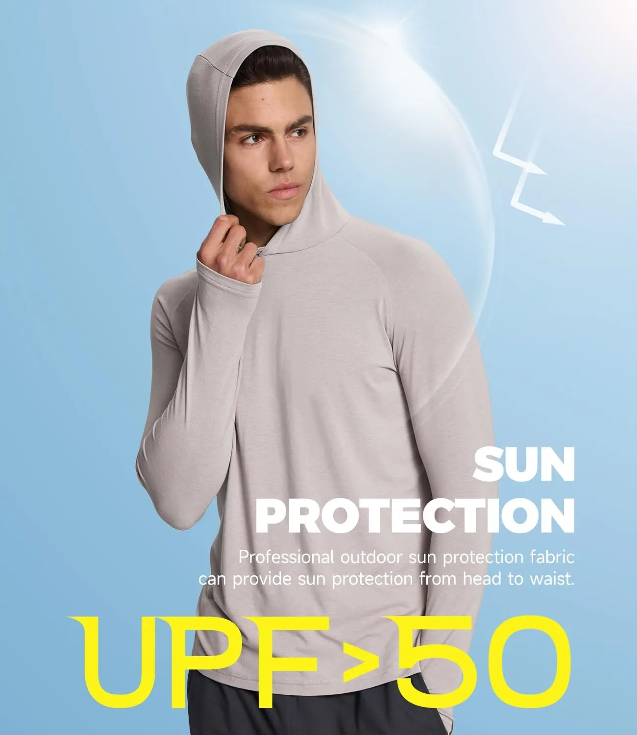 BAMBOO COOL Men's UPF 50  Athletic Hoodies Soft Lightweight Sweatshirts Long Sleeve Pullover Sun Protection Hoodie Tops
