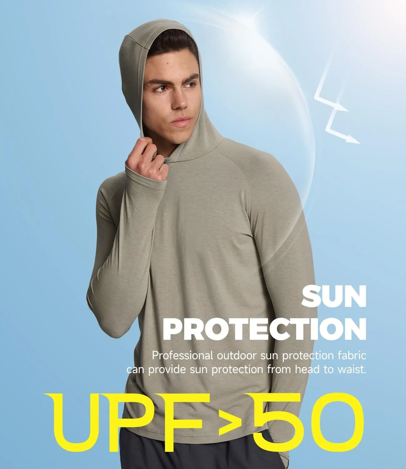 BAMBOO COOL Men's UPF 50  Athletic Hoodies Soft Lightweight Sweatshirts Long Sleeve Pullover Sun Protection Hoodie Tops