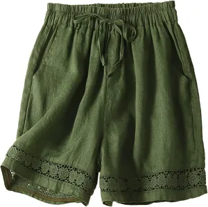 Beach Shorts for Women Cotton Linen Comfy High Waisted Shorts Loose Wide Leg Summer Short Pants Business Casual Outfit