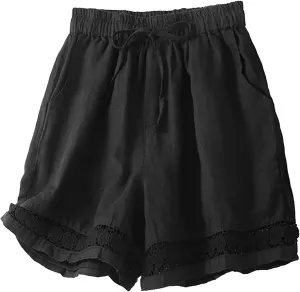Beach Shorts for Women Cotton Linen Comfy High Waisted Shorts Loose Wide Leg Summer Short Pants Business Casual Outfit