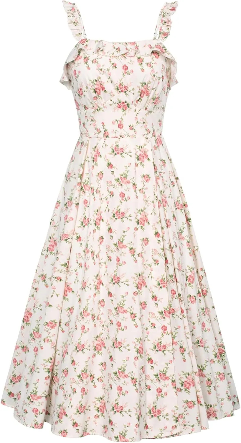 Belle Poque Women's 2025 Summer Sundresses Square Neck A Line Midi Boho Beach Floral Dress
