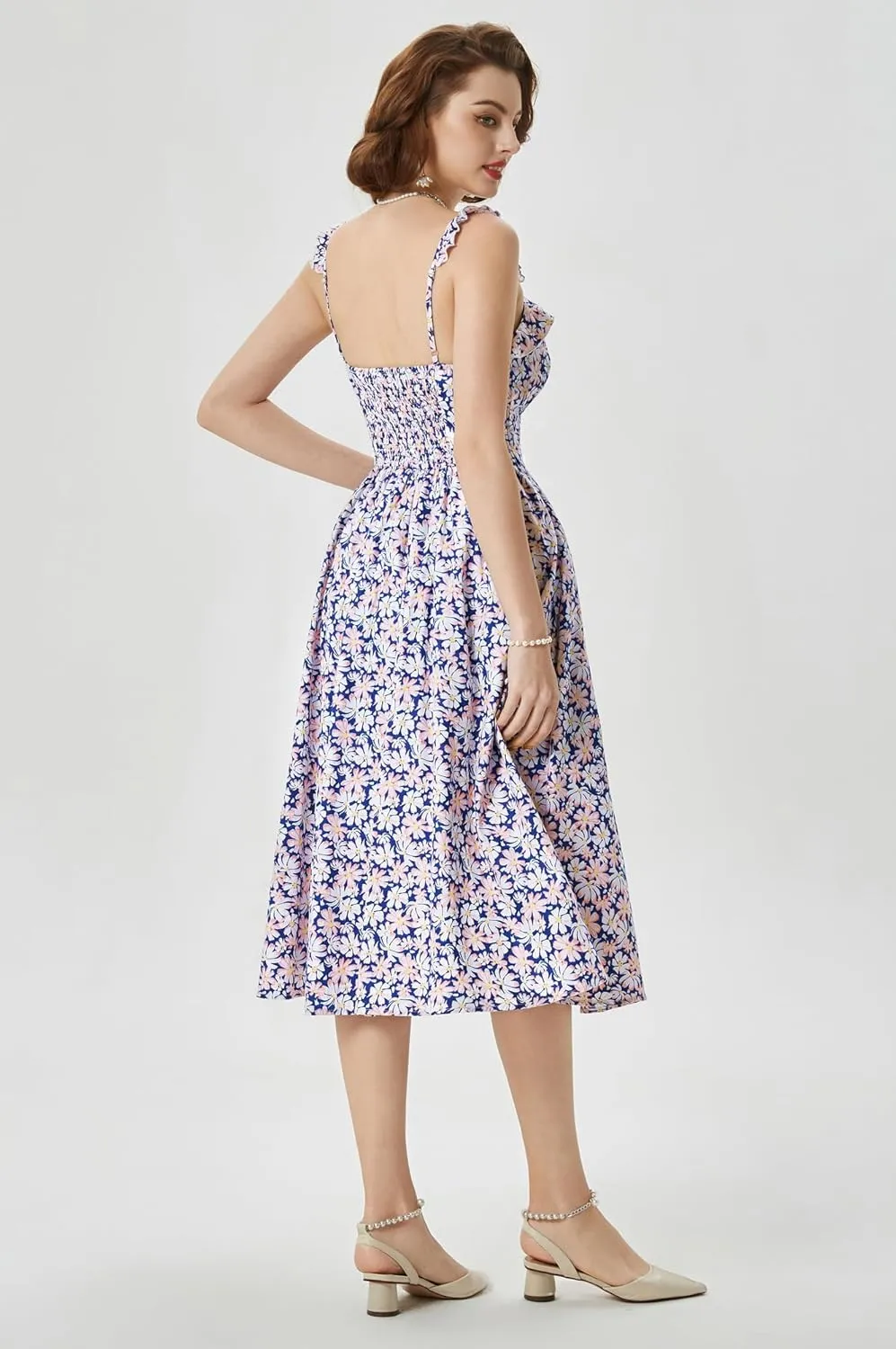 Belle Poque Women's 2025 Summer Sundresses Square Neck A Line Midi Boho Beach Floral Dress