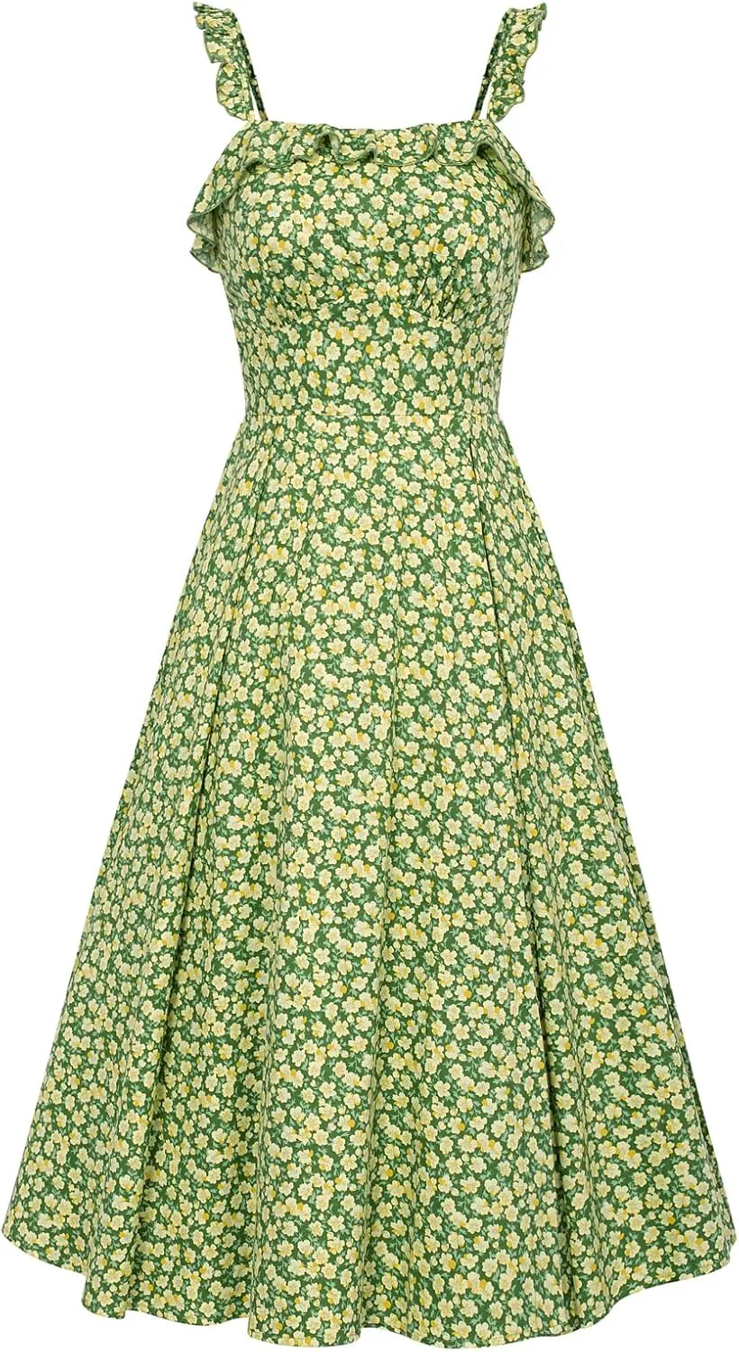 Belle Poque Women's 2025 Summer Sundresses Square Neck A Line Midi Boho Beach Floral Dress