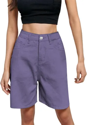 Bermuda Denim Shorts for Women High Waisted Trendy Jean Shorts Casual Vintage Long Stretchy Jeans Pants Summer Jorts