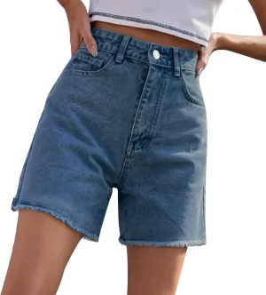 Bermuda Jean Shorts for Women High Waisted Trendy Stretchy Long Denim Shorts Straight Leg Cutoff Casual Pants w/Pocket