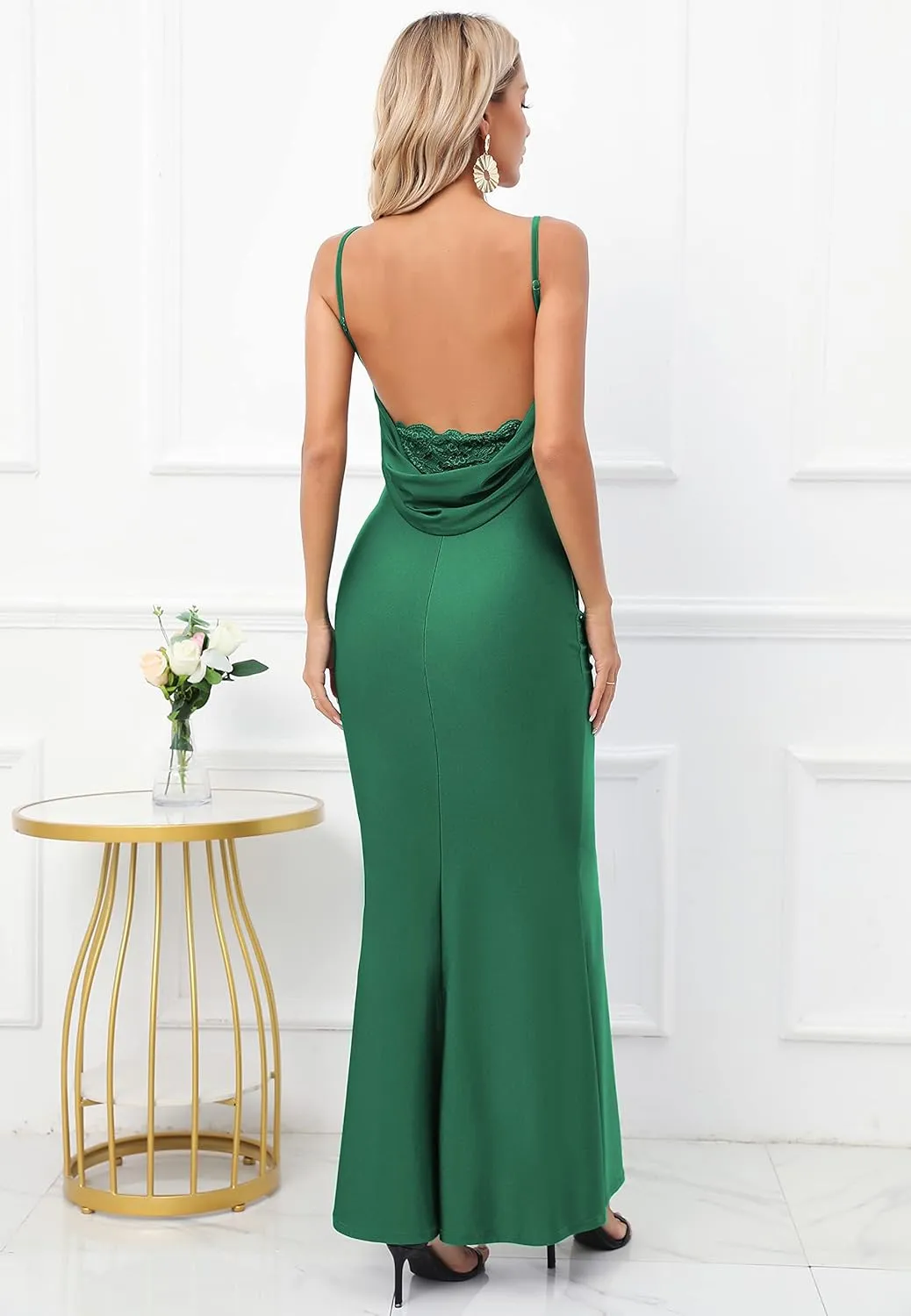 Capuffy Women Drape Neck Formal Maxi Dresses Lace Backless Cocktail Party Dress Spaghetti Straps Mermaid Evening Gown 221