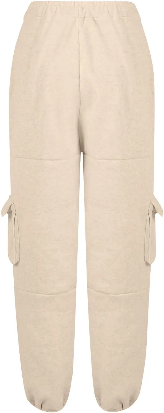 Cargo Sweatpants for Women Baggy Elastic High Waisted Joggers Drawstring Adjustable Cinch Bottom Wide Leg Sweatpants