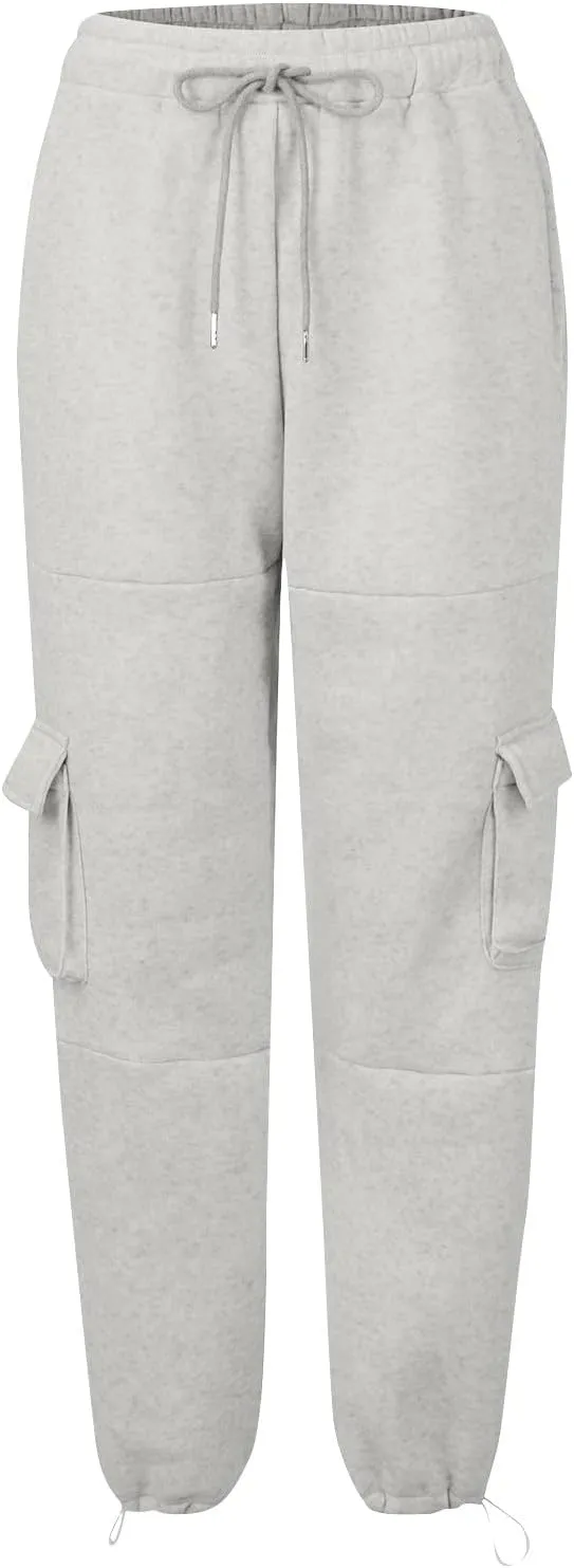 Cargo Sweatpants for Women Baggy Elastic High Waisted Joggers Drawstring Adjustable Cinch Bottom Wide Leg Sweatpants