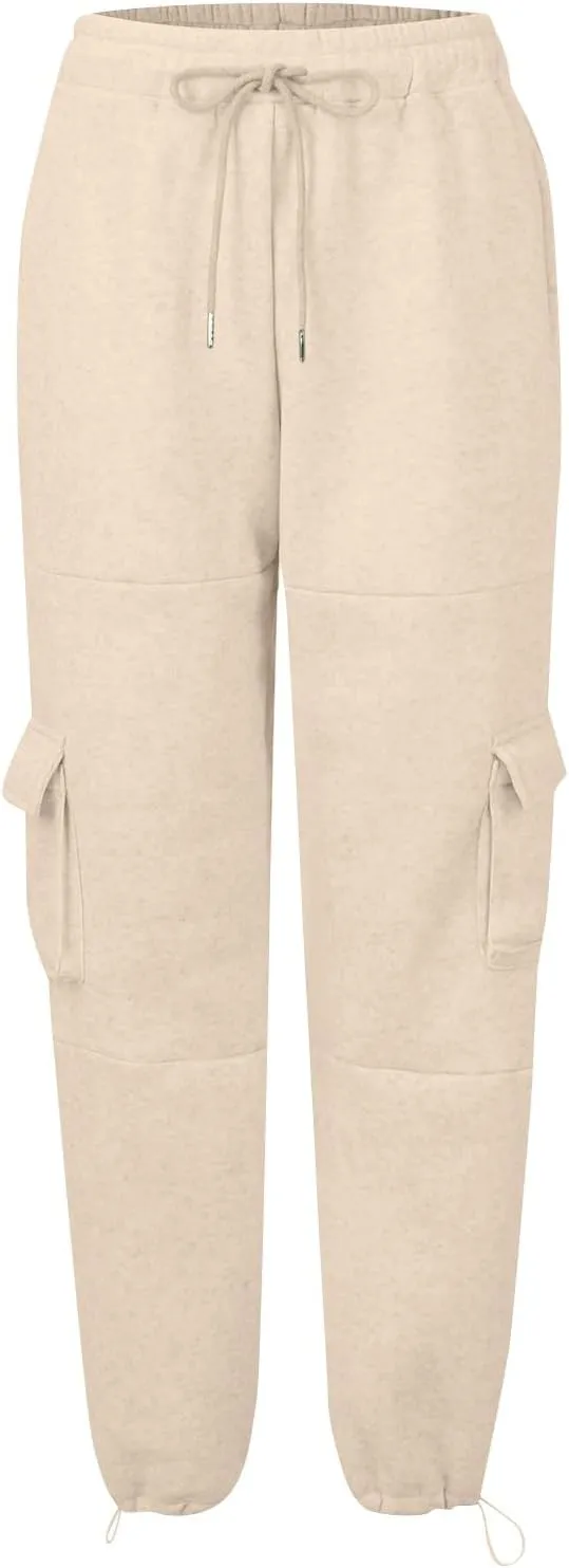 Cargo Sweatpants for Women Baggy Elastic High Waisted Joggers Drawstring Adjustable Cinch Bottom Wide Leg Sweatpants