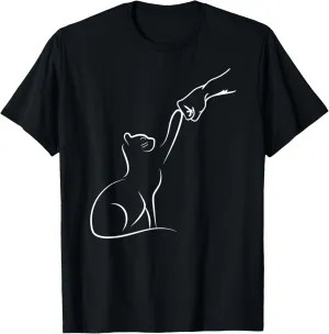 Cat Fist Bump, Cat Lover, Minimalist Cat Line Drawing T-Shirt