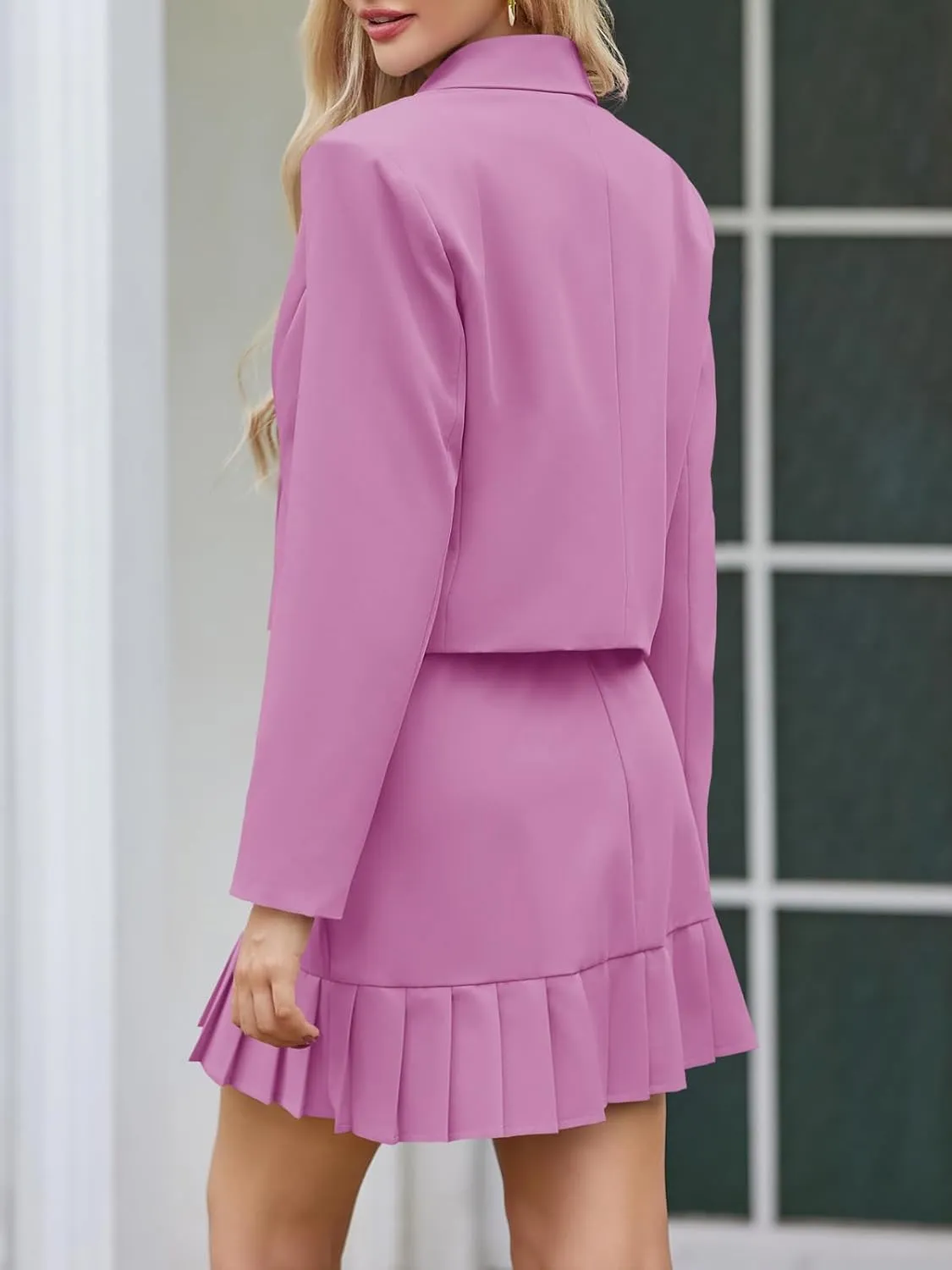 Cicy Bell Womens 2 Piece Outfits Cropped Blazer Casual Double Breasted Suit Jackets and Mini Skirt Sets
