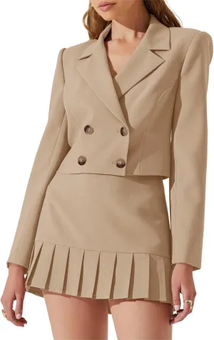 Cicy Bell Womens 2 Piece Outfits Cropped Blazer Casual Double Breasted Suit Jackets and Mini Skirt Sets