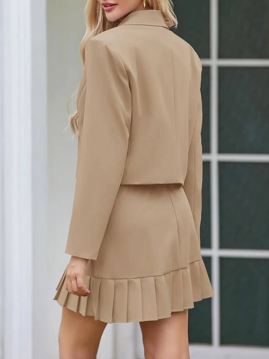 Cicy Bell Womens 2 Piece Outfits Cropped Blazer Casual Double Breasted Suit Jackets and Mini Skirt Sets