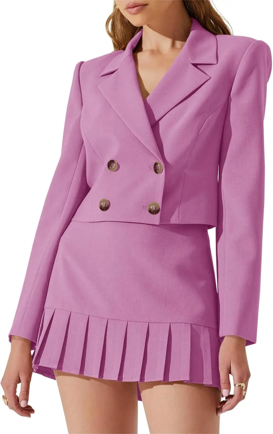 Cicy Bell Womens 2 Piece Outfits Cropped Blazer Casual Double Breasted Suit Jackets and Mini Skirt Sets