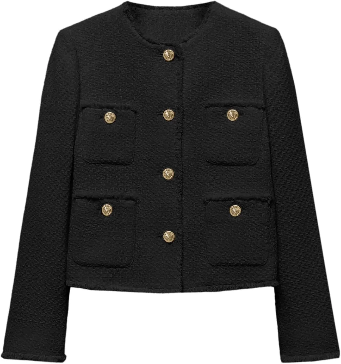 Cicy Bell Womens Cropped Tweed Blazer Collarless Casual Business Suit Jacket Fall Elegant Outerwear