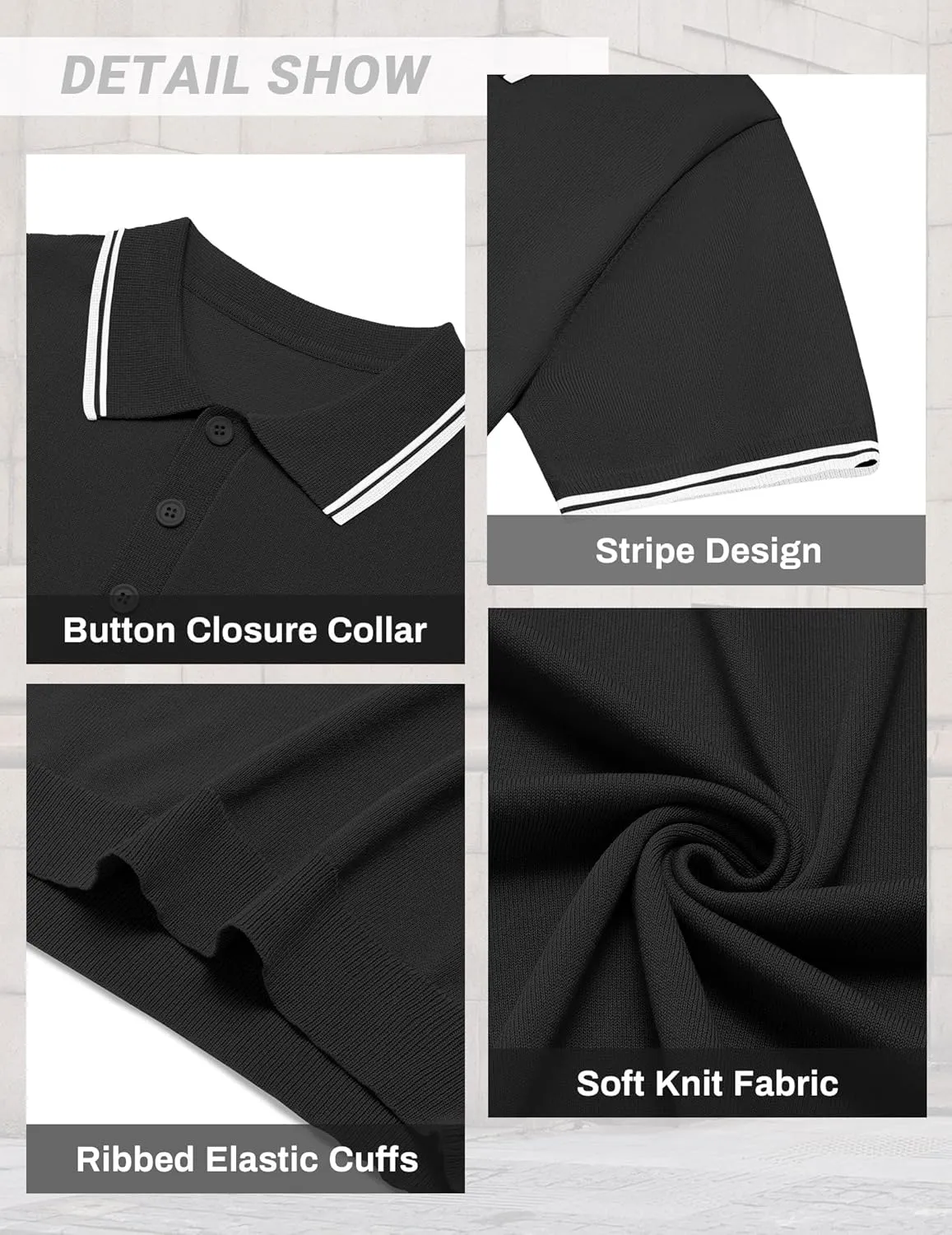COOFANDY Men's Knit Polo Shirts Casual Short Sleeve Button Down Golf Polo Shirts Vintage Collared T Shirt