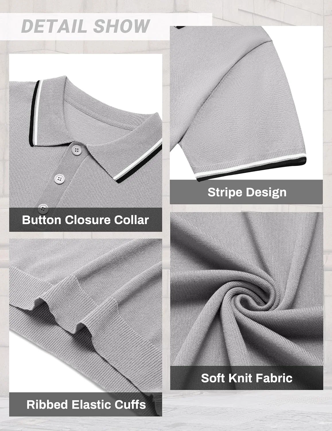 COOFANDY Men's Knit Polo Shirts Casual Short Sleeve Button Down Golf Polo Shirts Vintage Collared T Shirt