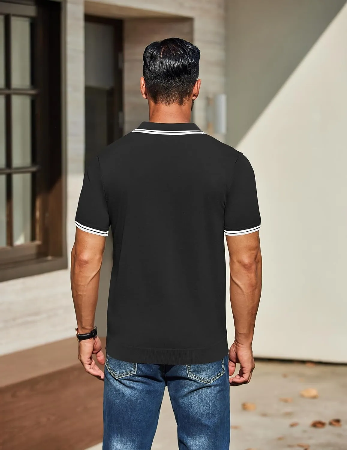 COOFANDY Men's Knit Polo Shirts Casual Short Sleeve Button Down Golf Polo Shirts Vintage Collared T Shirt