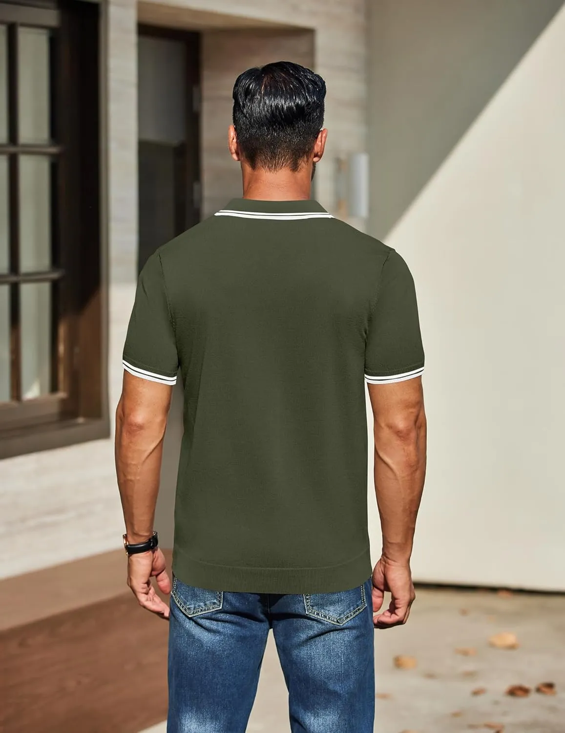 COOFANDY Men's Knit Polo Shirts Casual Short Sleeve Button Down Golf Polo Shirts Vintage Collared T Shirt
