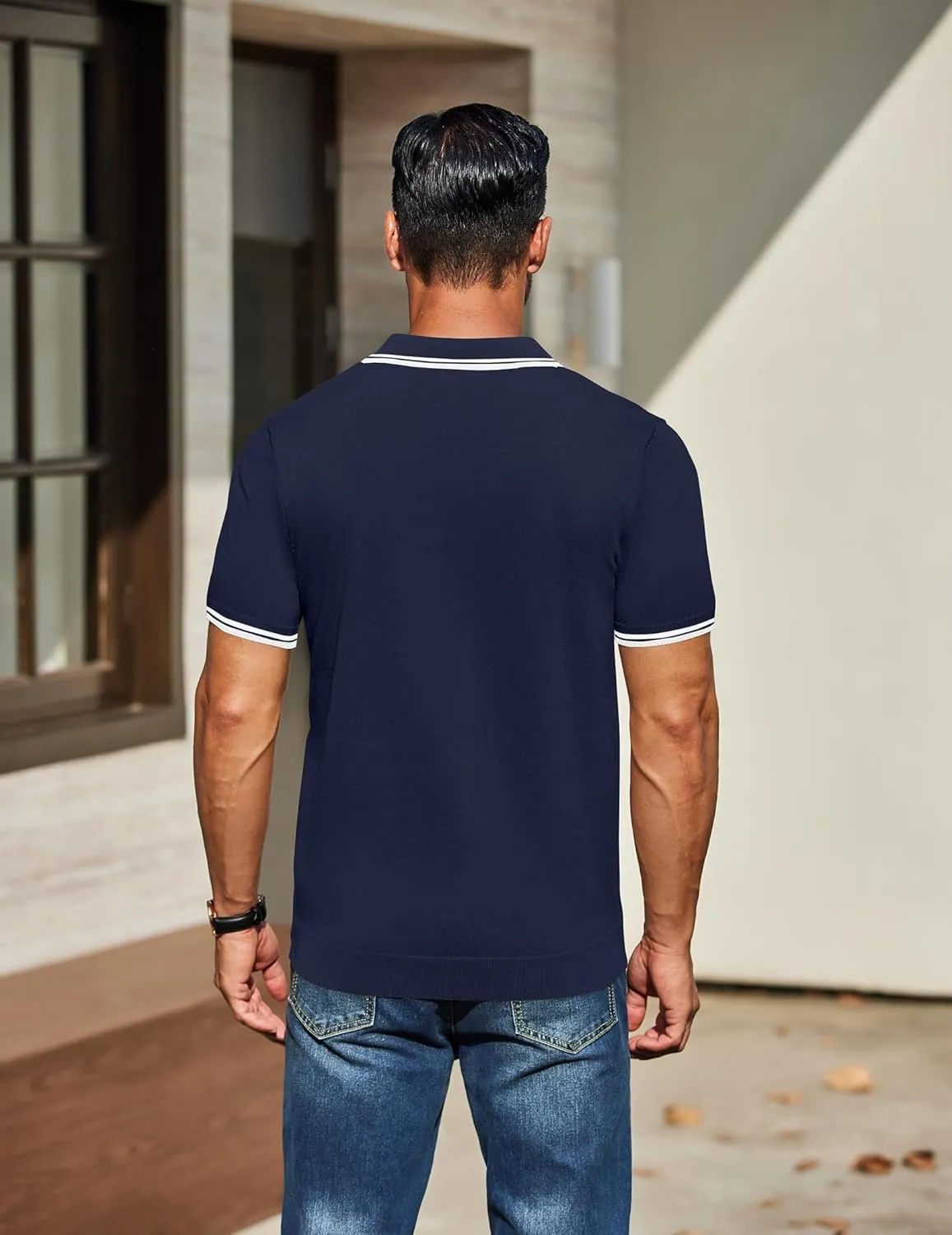 COOFANDY Men's Knit Polo Shirts Casual Short Sleeve Button Down Golf Polo Shirts Vintage Collared T Shirt