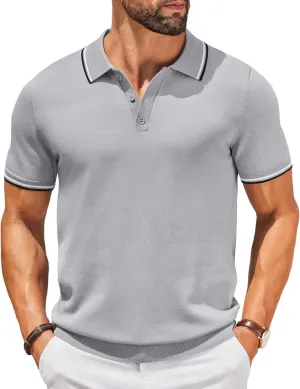 COOFANDY Men's Knit Polo Shirts Casual Short Sleeve Button Down Golf Polo Shirts Vintage Collared T Shirt
