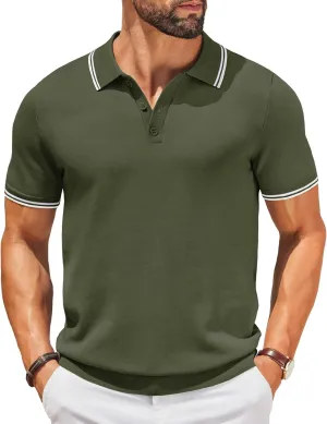 COOFANDY Men's Knit Polo Shirts Casual Short Sleeve Button Down Golf Polo Shirts Vintage Collared T Shirt