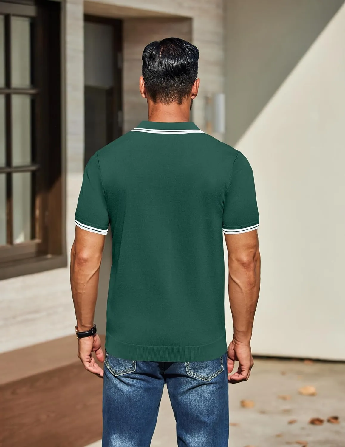 COOFANDY Men's Knit Polo Shirts Casual Short Sleeve Button Down Golf Polo Shirts Vintage Collared T Shirt